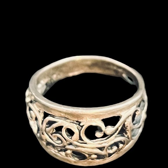 Vintage Sterling Silver Open Scroll Work Band Ring Sz 6 (R344) - Picture 6 of 7